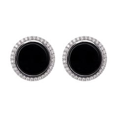 18 Karat White Gold 1.10 Carat Diamond and Black Onyx Cufflinks