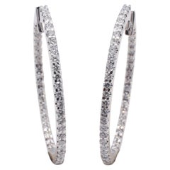 18 Karat White Gold 1.13 Carat Natural Diamond Inside Outside Oval Hoop Earrings