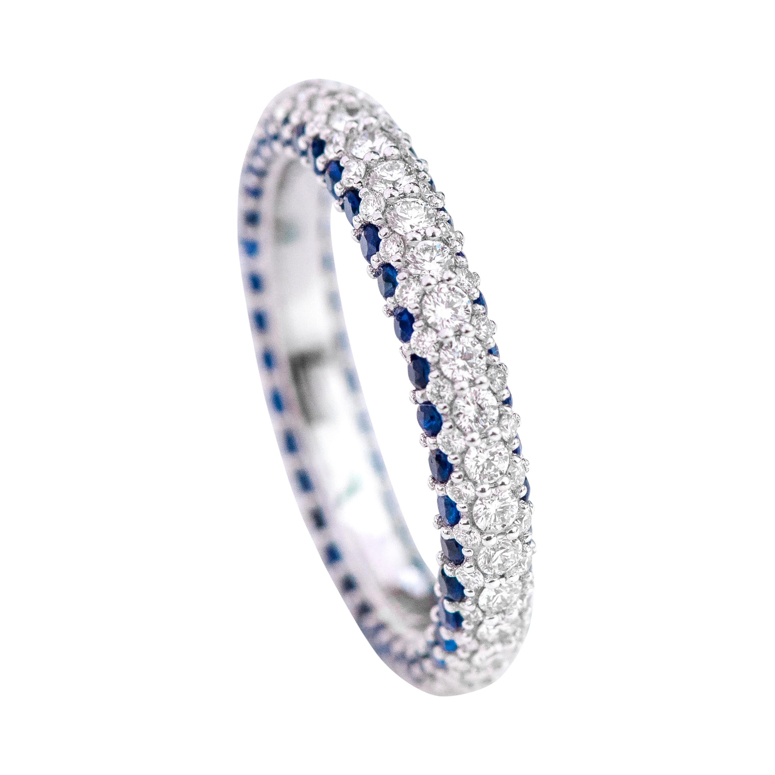 18 Karat White Gold 1.16 Carat Round-Cut Sapphire and Diamond Eternity Band Ring
