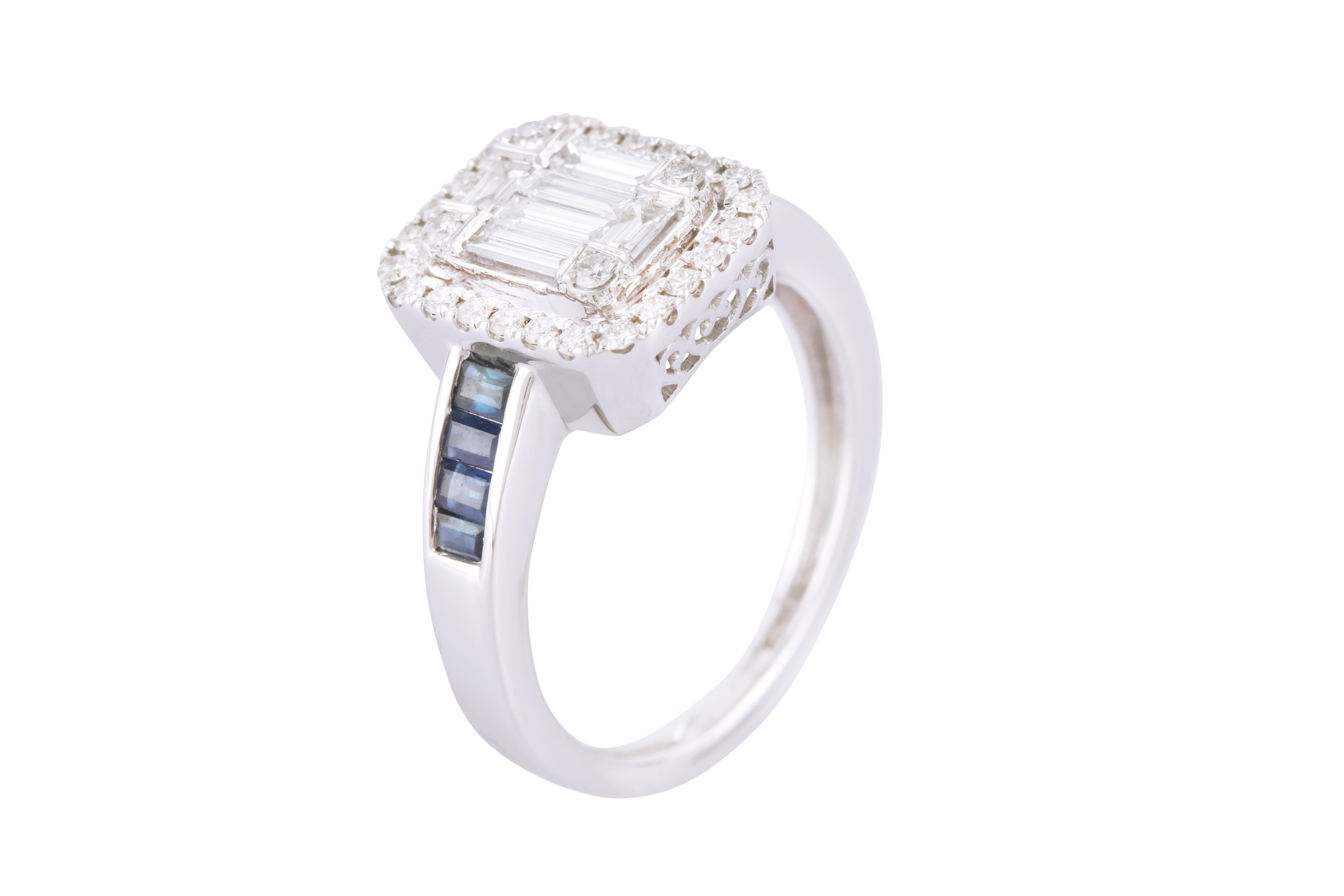 18 Karat White Gold 1.16 Carat Sapphire and Diamond Band and Cluster Ring In New Condition For Sale In Jaipur, IN
