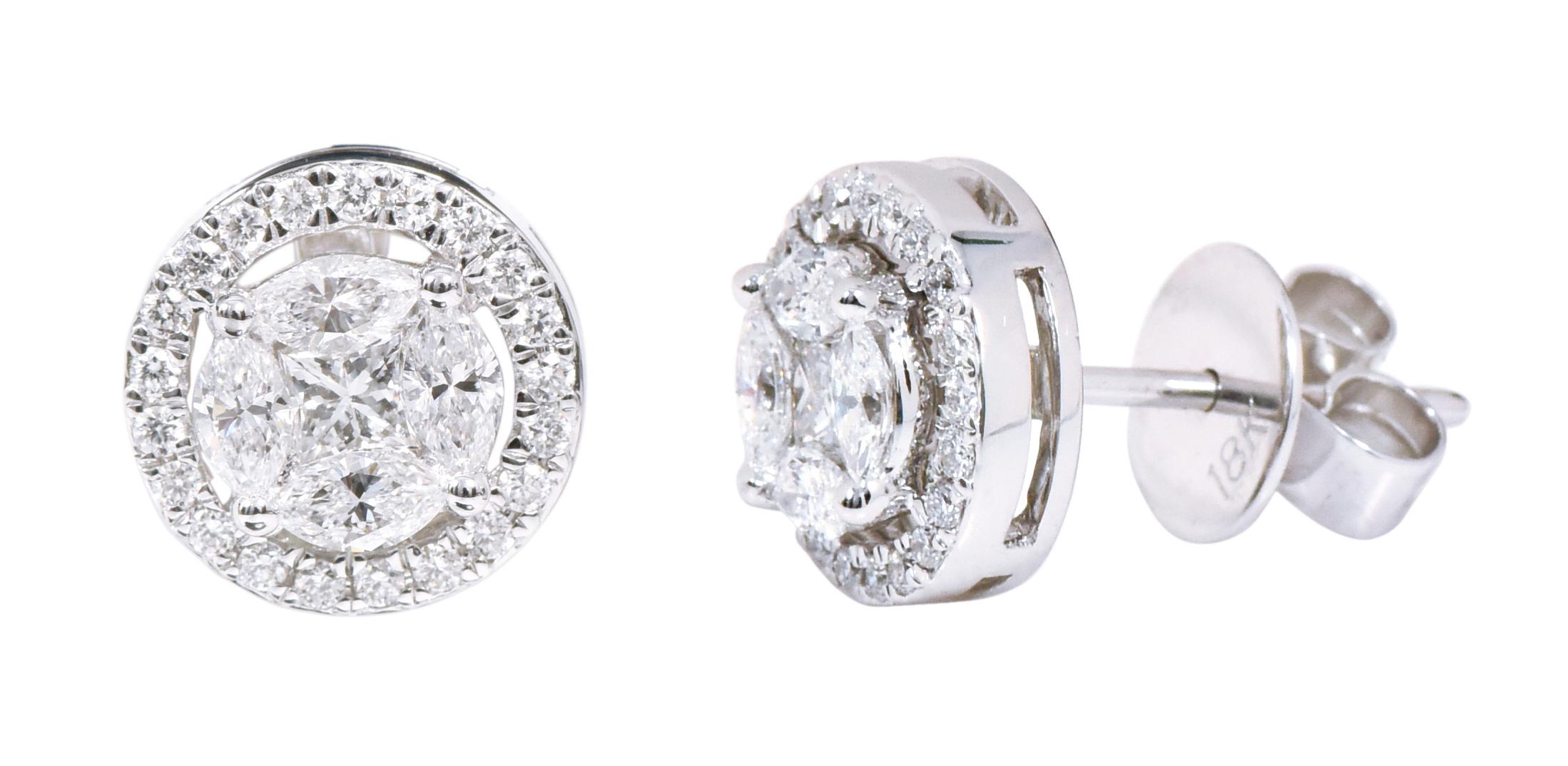 boucles d'oreilles en or blanc 18 carats avec une grappe de diamants de 1,20 carat en 