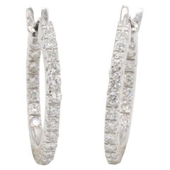 18 Karat White Gold 1.20 Carat Natural Diamond Hoop Earrings 