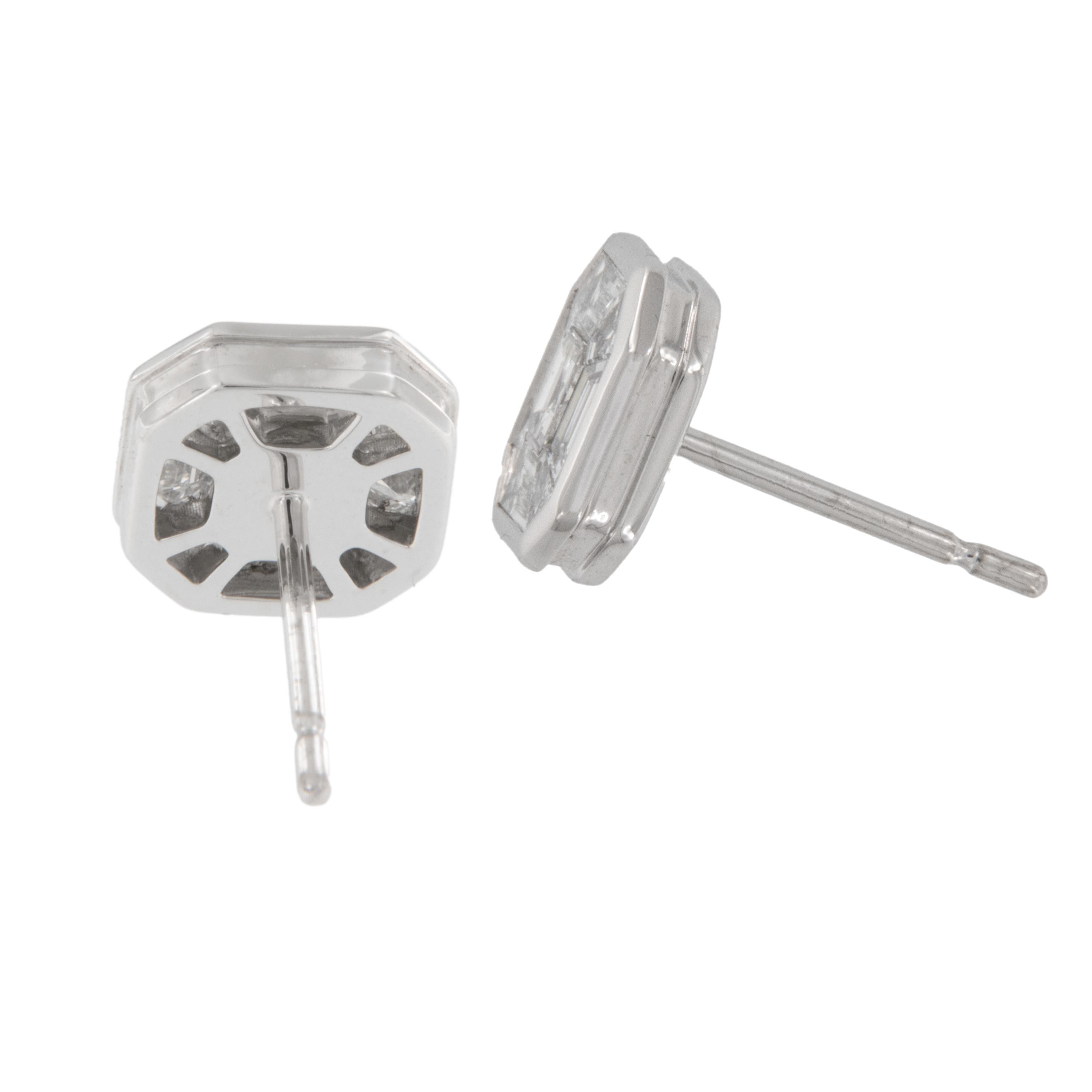 18 Karat White Gold 1.24 Cttw Asscher Cut Style Diamond Stud Earrings In New Condition For Sale In Troy, MI
