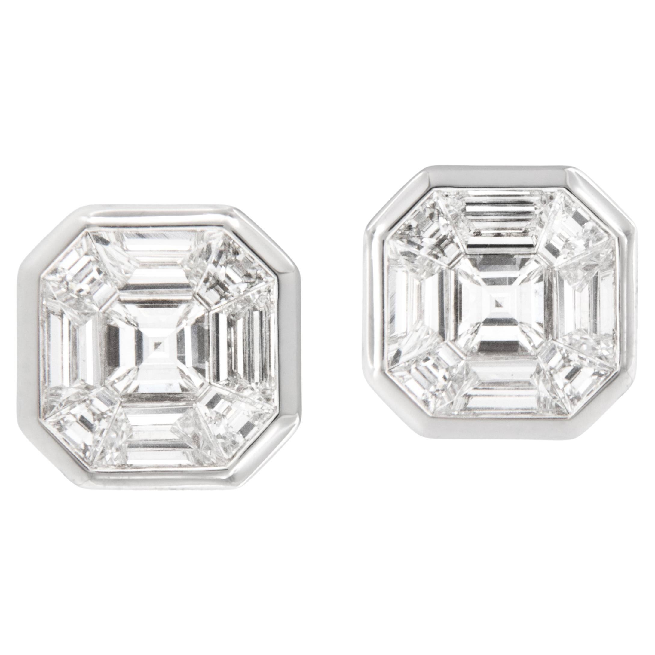 18 Karat White Gold 1.24 Cttw Asscher Cut Style Diamond Stud Earrings