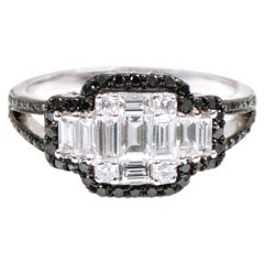 18 Karat White Gold 1.25 Carat White and Black Diamond Invisible Setting Ring