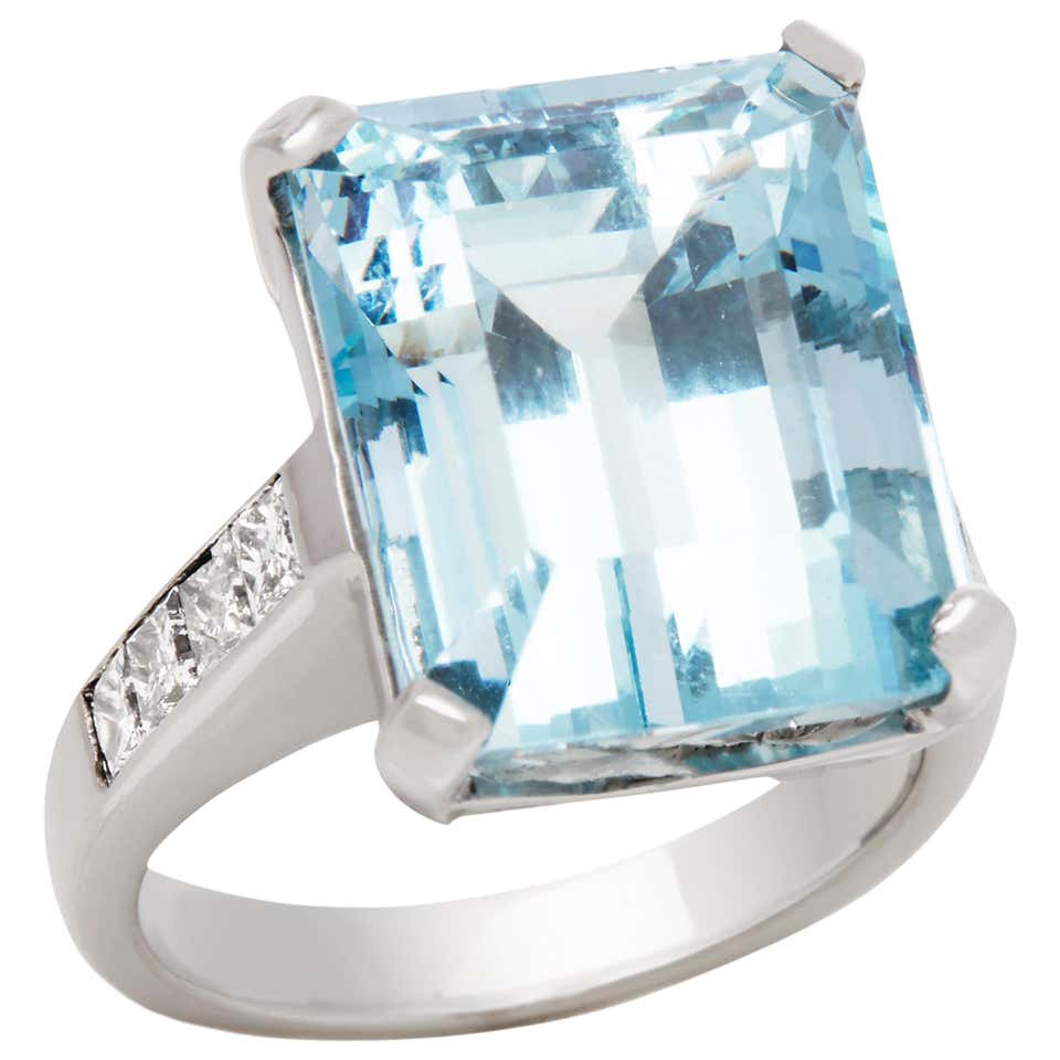Large Dinner Rings Cartier 18 Karat White Gold Large Aquamarine Tank Cocktail Ring at ...