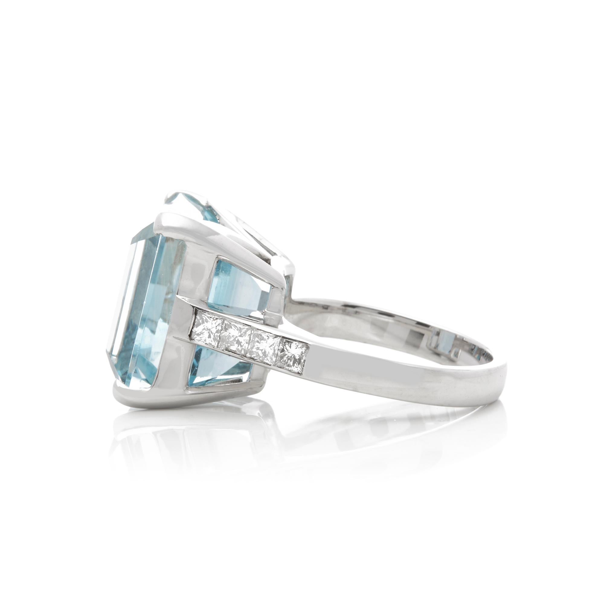 Emerald Cut 18 Karat White Gold 12.50 Carat Aquamarine and Diamond Large Cocktail Ring