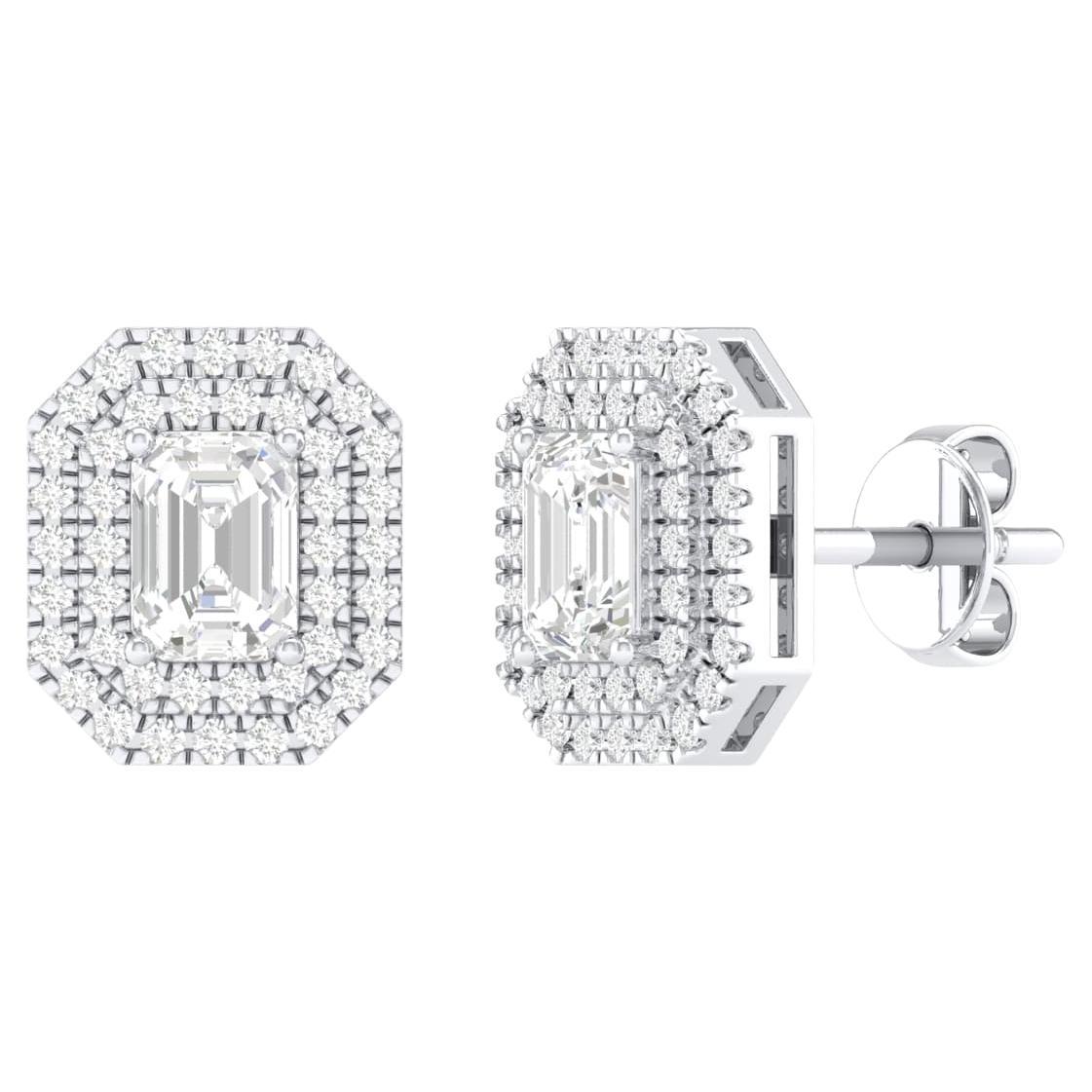 Clous d'oreilles solitaires en or blanc 18 carats avec diamants de 1,26 carat