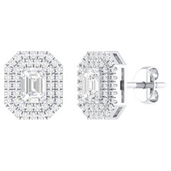 Clous d'oreilles solitaires en or blanc 18 carats avec diamants de 1,26 carat