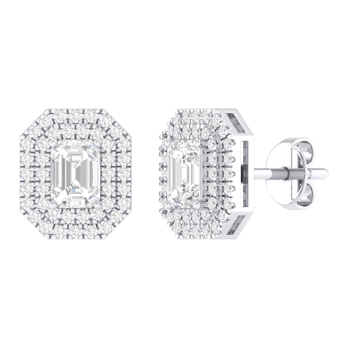 18 Karat White Gold 1.26 Carat Emerald Solitaire Stud Earrings In New Condition For Sale In Jaipur, IN