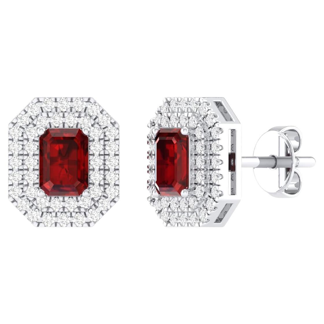 18 Karat White Gold 1.26 Carat Ruby Solitaire Stud Earrings For Sale