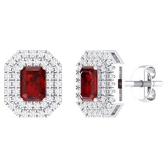 Clous d'oreilles solitaires en or blanc 18 carats avec rubis de 1,26 carat