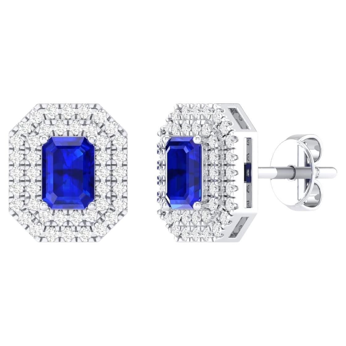 18 Karat White Gold 1.26 Carat Sapphire Solitaire Stud Earrings For Sale
