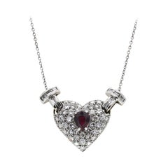 18 Karat White Gold 1.28 Carat Diamonds and 0.50 Carat Ruby Heart Necklace