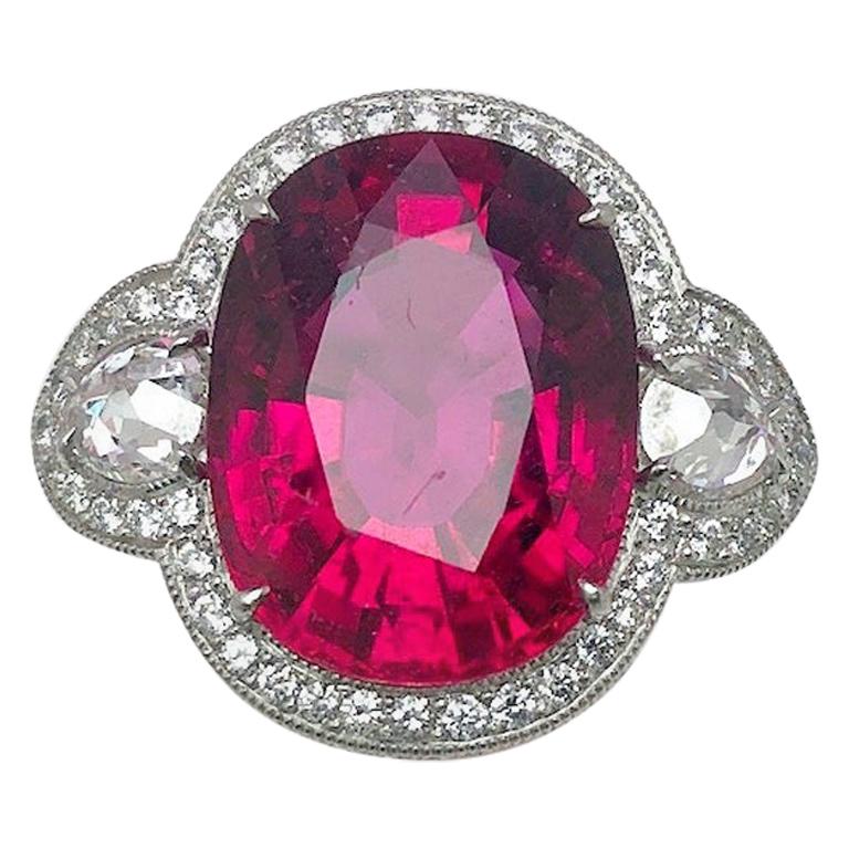 18 Karat White Gold  12.82 Carat Rubellite and Diamond Ring For Sale