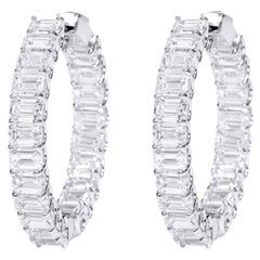 Créoles Solitaires en or blanc 18 carats avec diamants de 13,29 carats taillés en émeraude