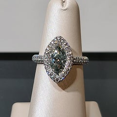 18 Karat White Gold 1.36 Carat Chameleon Fancy Gray-Yellowish Green Diamond Ring