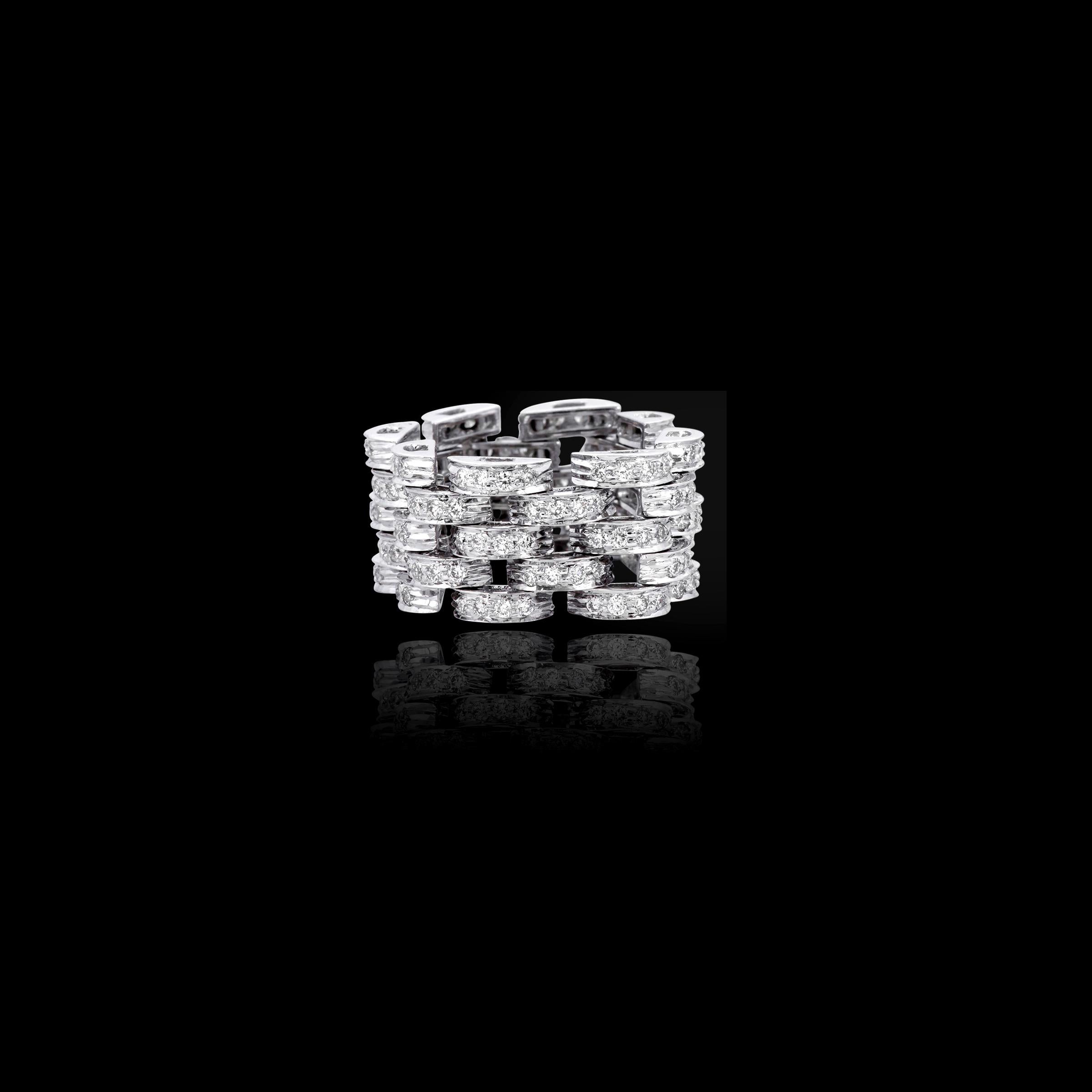 Contemporary 18 Karat White Gold 1.37 Carat Diamond Brilliant-Cut Eternity Link Band Ring For Sale