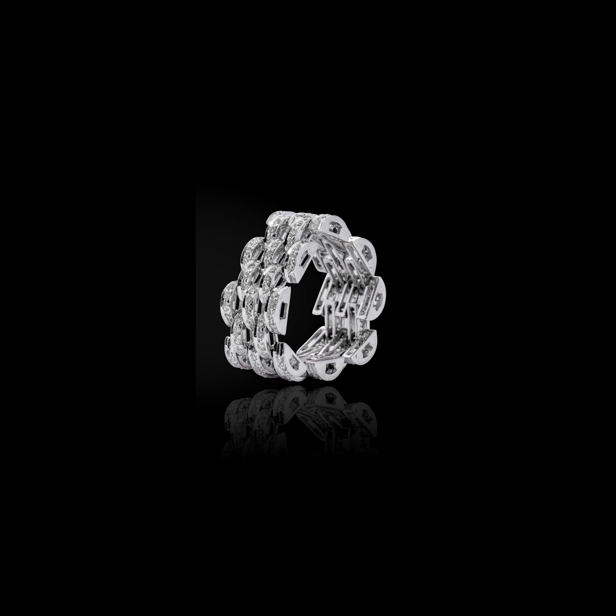 Brilliant Cut 18 Karat White Gold 1.37 Carat Diamond Brilliant-Cut Eternity Link Band Ring For Sale