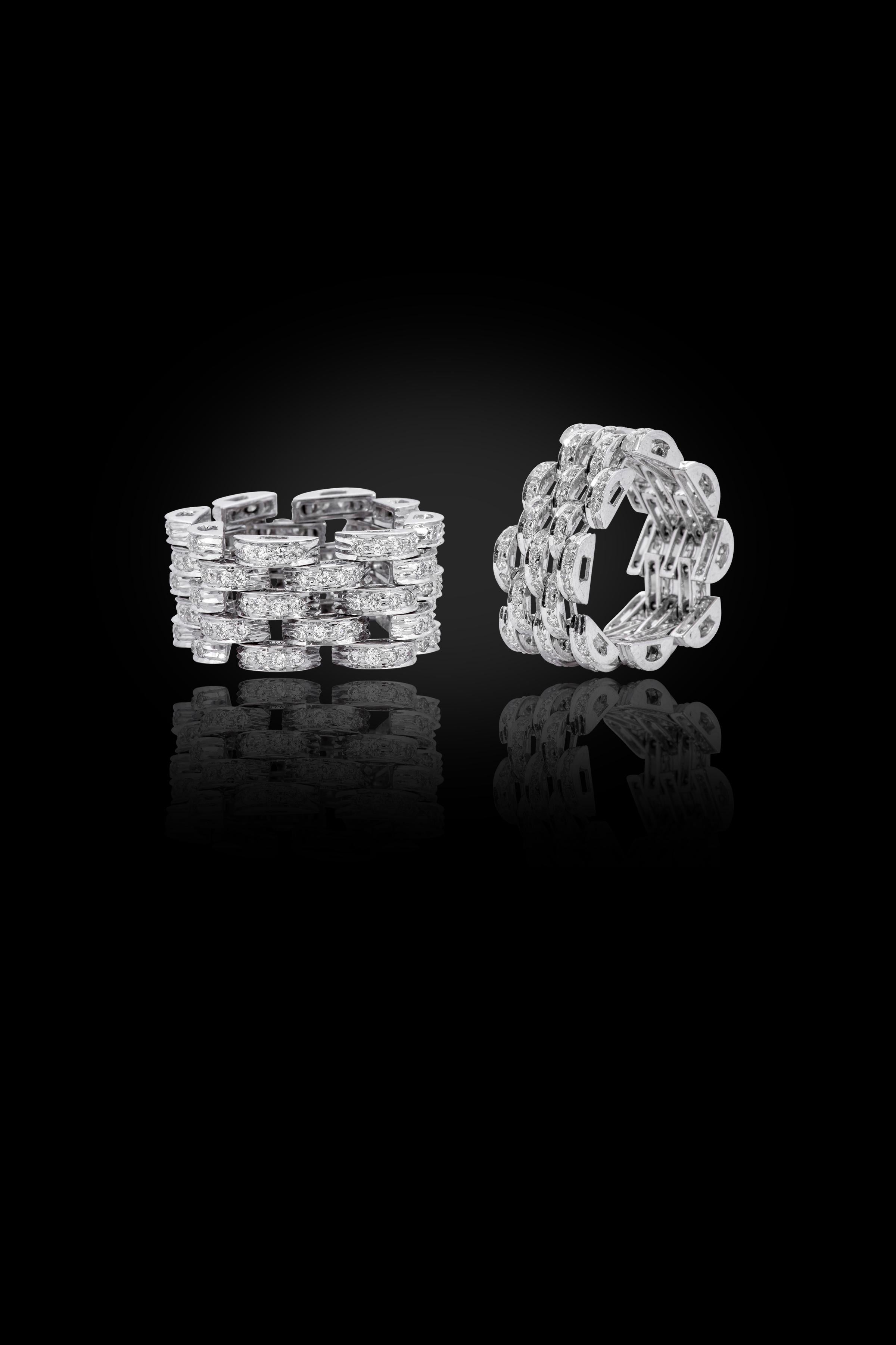 Women's 18 Karat White Gold 1.37 Carat Diamond Brilliant-Cut Eternity Link Band Ring For Sale