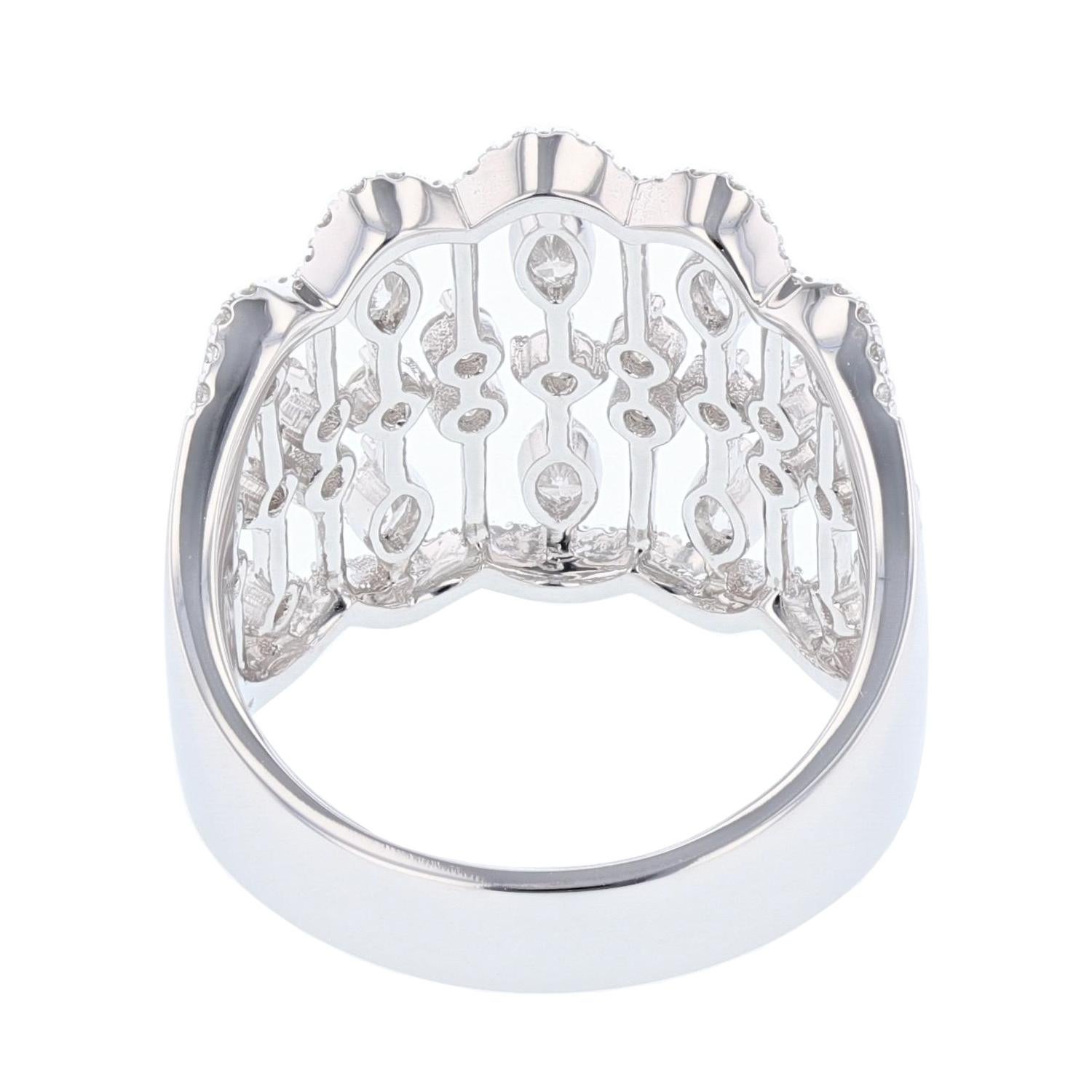 Marquise Cut 18 Karat White Gold 1.38 Carat Marquise and Round Diamond Ring For Sale