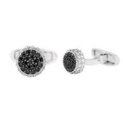 18 Karat White Gold 1.39 Carat White and Black Diamond Pave Set Cufflinks