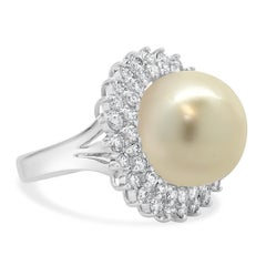18 Karat White Gold 13mm South Sea Pearl and Diamond Ballerina Ring