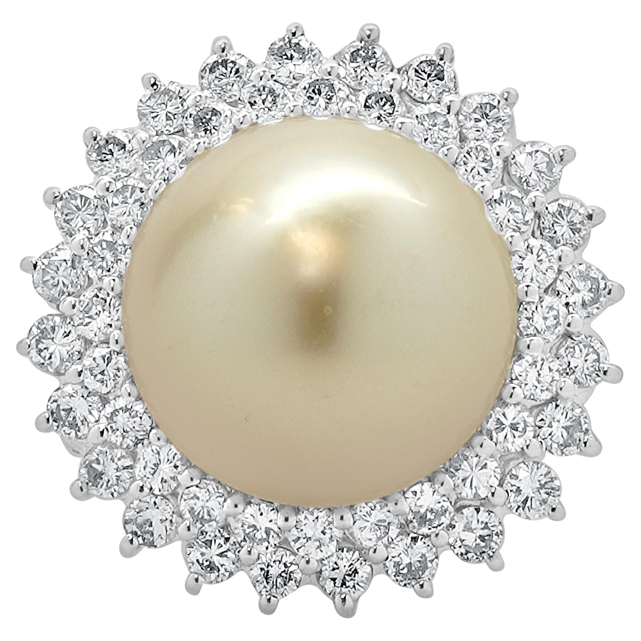 18 Karat White Gold 13mm South Sea Pearl and Diamond Ballerina Ring