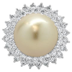 18 Karat White Gold 13mm South Sea Pearl and Diamond Ballerina Ring
