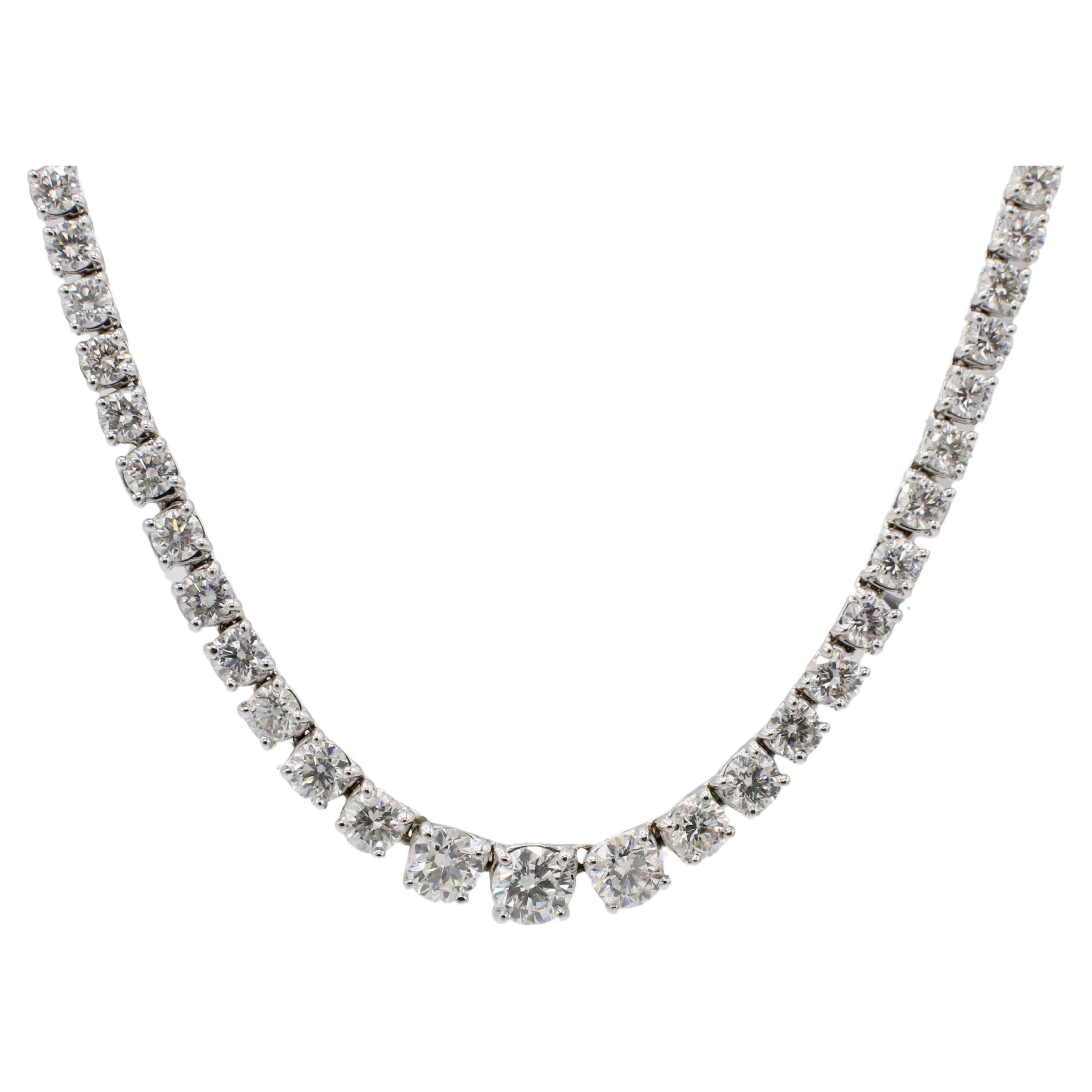 18 Karat White Gold 14 Carat Natural Diamond Tennis Riviera Graduated Necklace 
Metal: 18k white gold
Weight: 24.3 grams
Diamonds: Approx. 14 CTW round G-H VS natural diamonds ranging from .08 - 0.50 carats
Length: 18 inches


