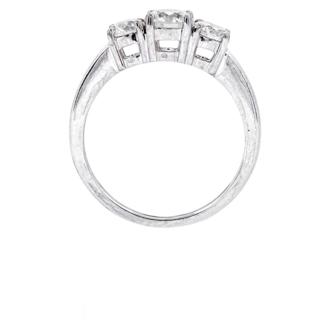 18 Karat White Gold 1.40 Carat Diamond Engagement Three-Stone Solitaire Ring For Sale