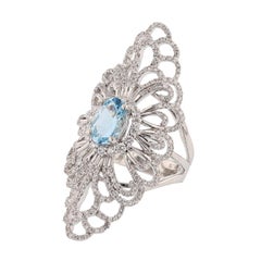 18 Karat White Gold 1.40 Carat Oval Aquamarine Diamond Ring