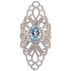 18 Karat White Gold 1.40 Carat Oval Aquamarine Diamond Ring