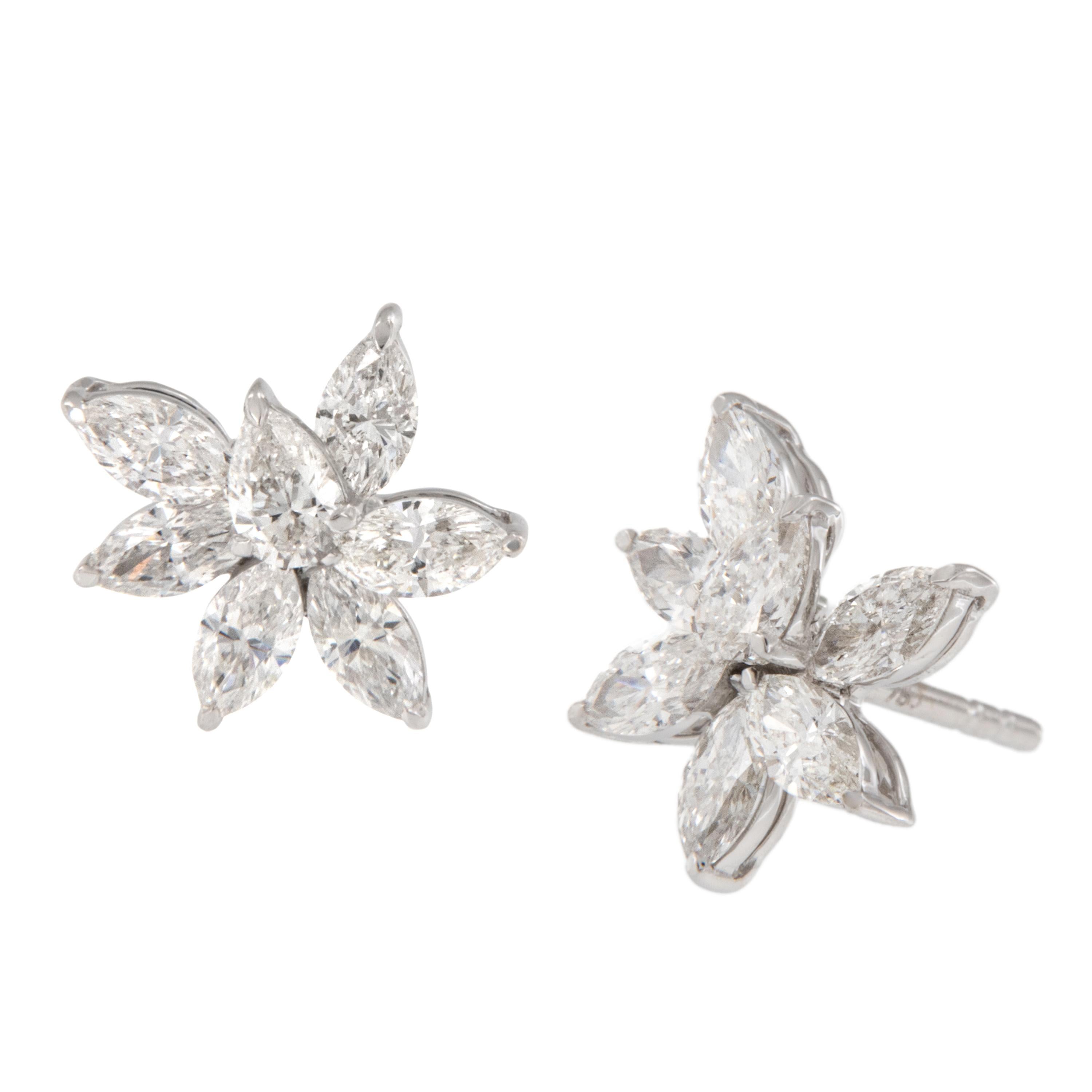 Marquise Cut 18 Karat White Gold 1.40 Cttw Diamond Spray Cluster Earrings For Sale