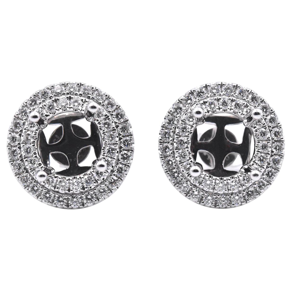 18 Karat White Gold 1.46 Carat Diamond Stud Halo Earring Jackets