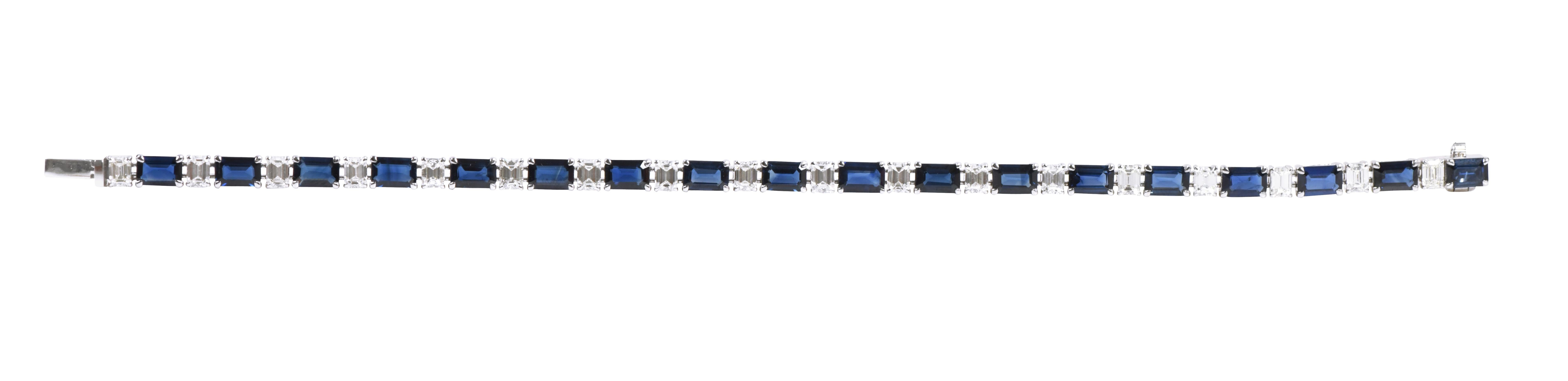 Bracciale tennis in oro bianco 18 carati con zaffiro e diamante solitario da 14,79 carati In condizioni Nuovo in vendita a Jaipur, IN