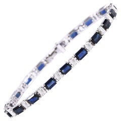 Pulsera de tenis de oro blanco de 18 quilates con zafiro y diamante solitario de 14,79 quilates