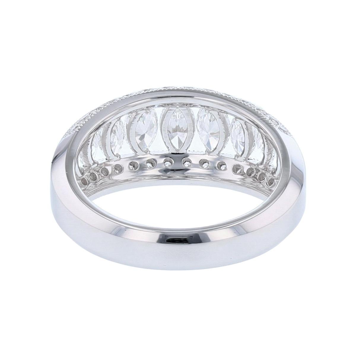 Marquise Cut 18 Karat White Gold 1.49 Carat Marquise and Round Diamond Ring For Sale