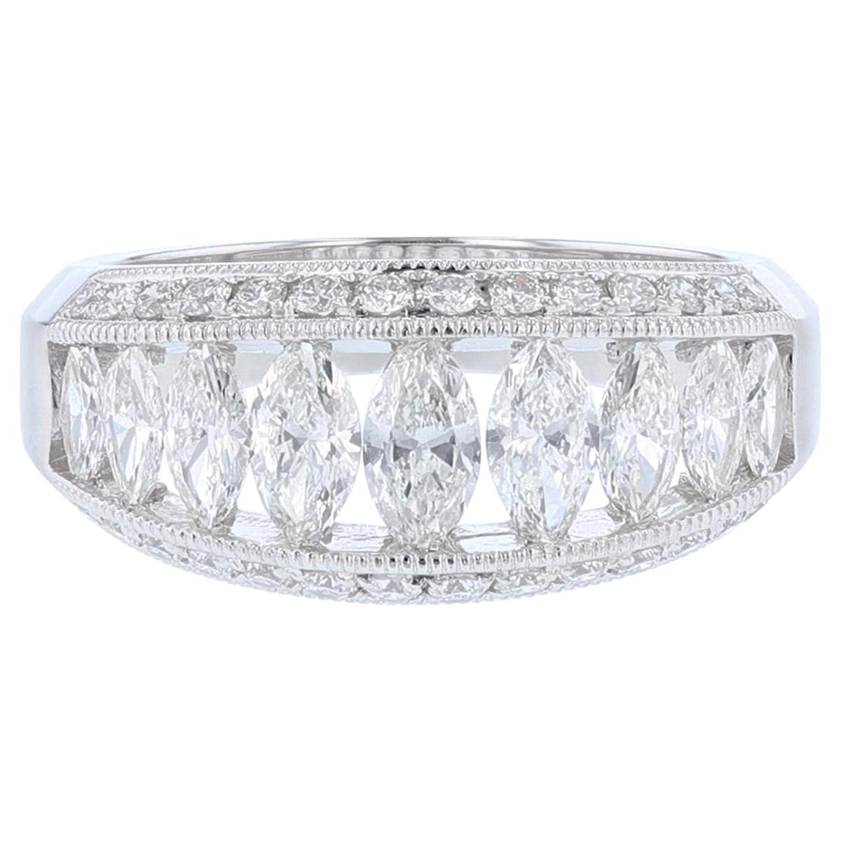 18 Karat White Gold 1.49 Carat Marquise and Round Diamond Ring For Sale