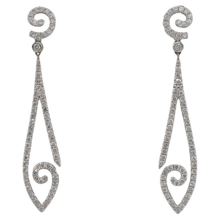 18 Karat White Gold 1.50 Carat Natural Diamond Dangle Drop Earrings