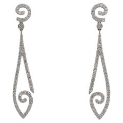 18 Karat White Gold 1.50 Carat Natural Diamond Dangle Drop Earrings