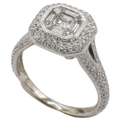 18 Karat White Gold 1.50 Carat Natural Diamond Halo Cluster Engagement Ring