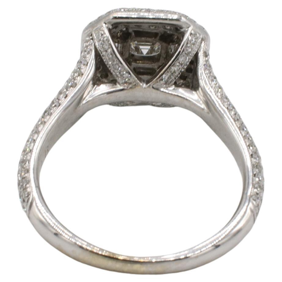 Anillo de compromiso de oro blanco de 18 quilates con halo de diamantes naturales de 1,50 quilates Corte Asscher en venta