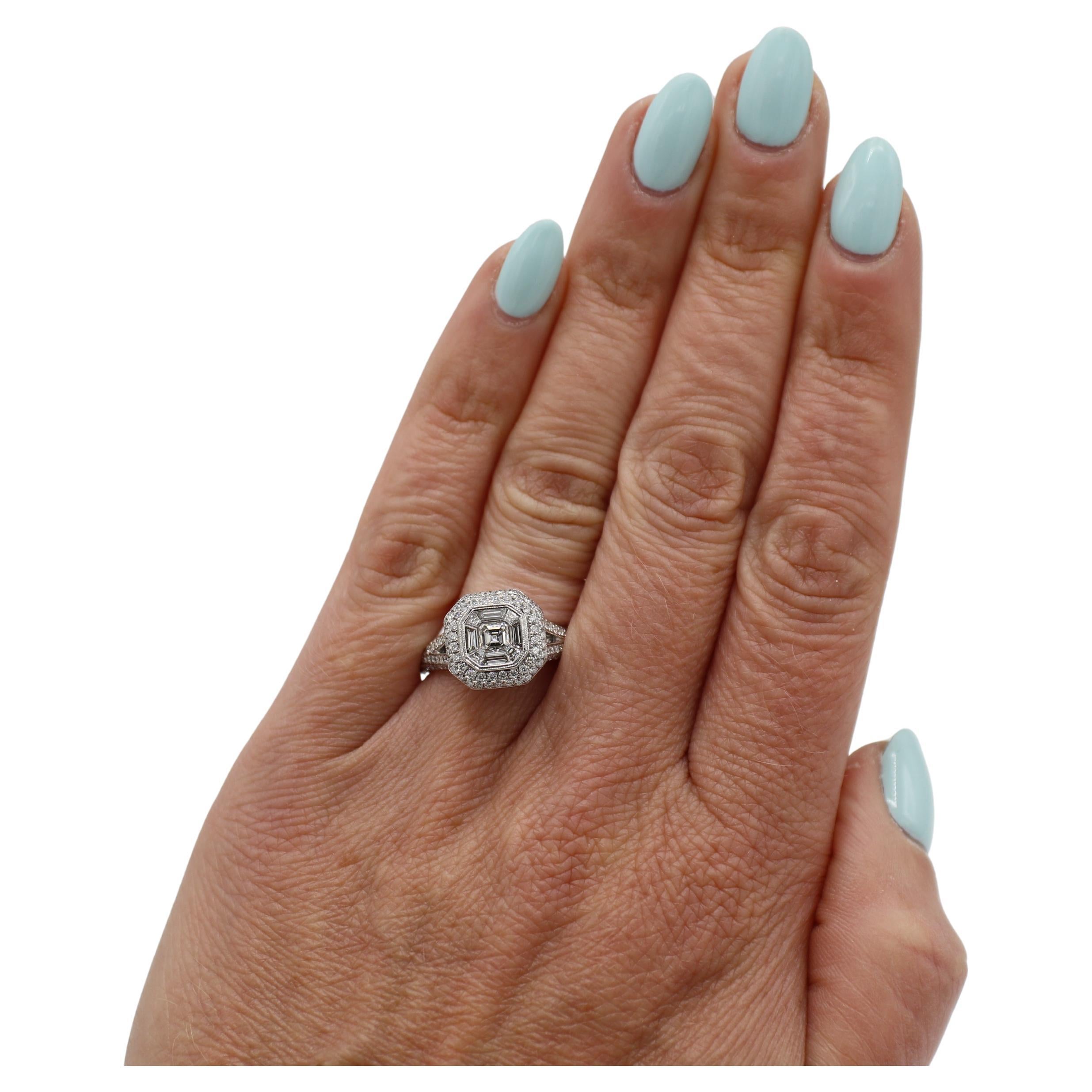 Anillo de compromiso de oro blanco de 18 quilates con halo de diamantes naturales de 1,50 quilates en Excelente estado para la venta en  Baltimore, MD