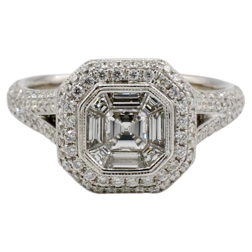 Anillo de compromiso de oro blanco de 18 quilates con halo de diamantes naturales de 1,50 quilates