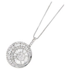 18 Karat White Gold 1.50 Cttw Baguette and Round Diamond Pendant Necklace