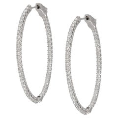 Oro blanco de 18 quilates, 1,50 Cttw. Pendientes de aro con diamantes por dentro y por fuera