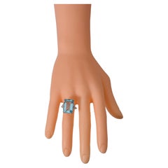 18 Karat White Gold 15.03 Carat Emerald-Cut Aquamarine and Diamond Cocktail Ring