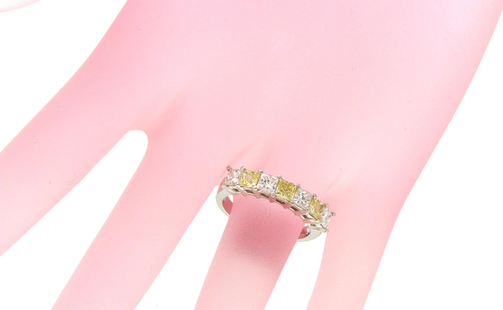 Type: Ring
Top: 3.5 mm
Band Width: 2.5 mm
Metal: White Gold
Metal Purity: 18K
Size:6-9
Hallmarks: 750
Total Weight: 4.9 Grams
Stone Type: 1.54 Ct Yellow and White Diamonds SI1-VS2 G-H
Condition: New
Stock Number: DR112-2