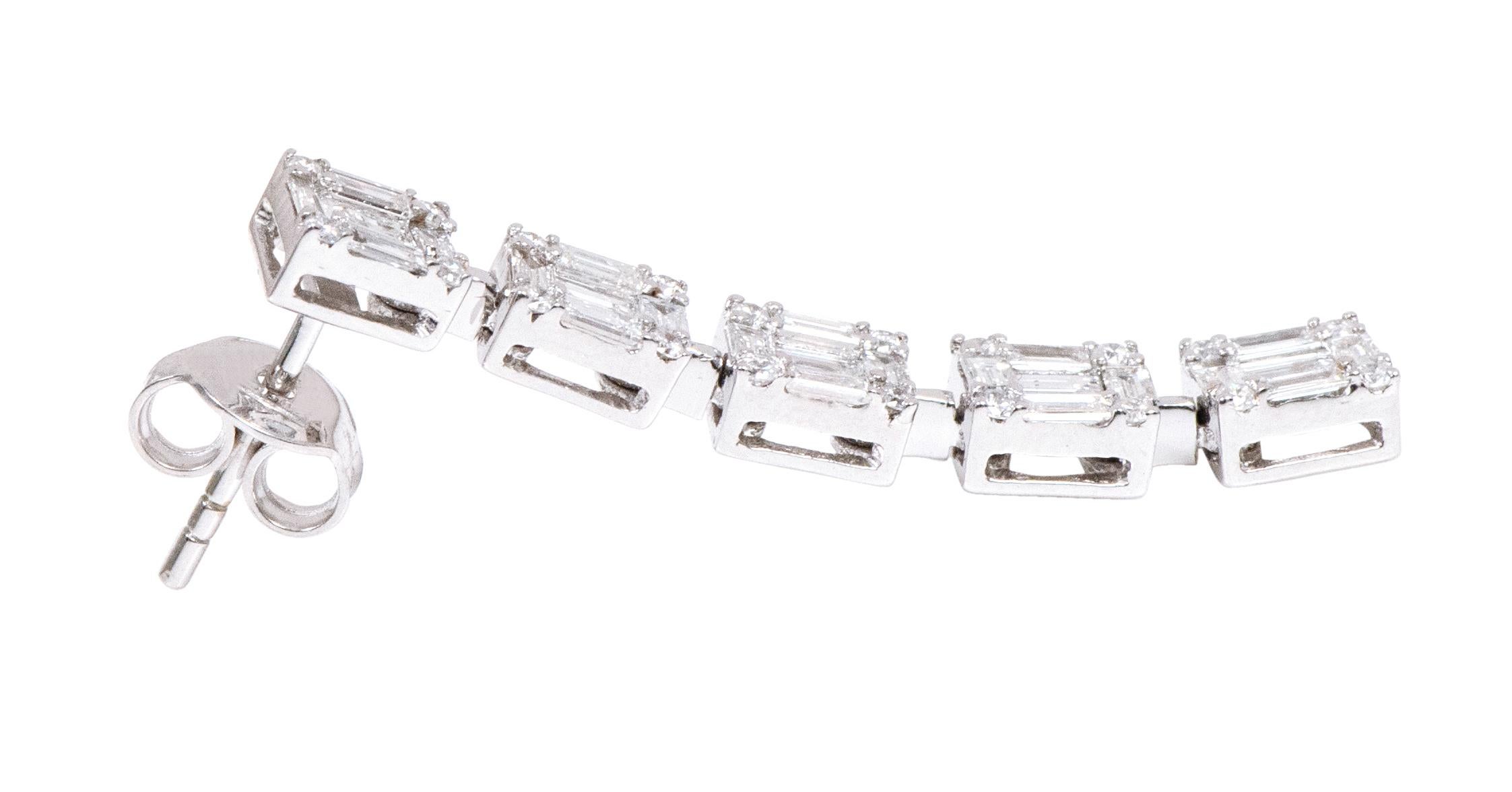 18 Karat White Gold 1.59 Carat Diamond Dangle Earrings For Sale 2